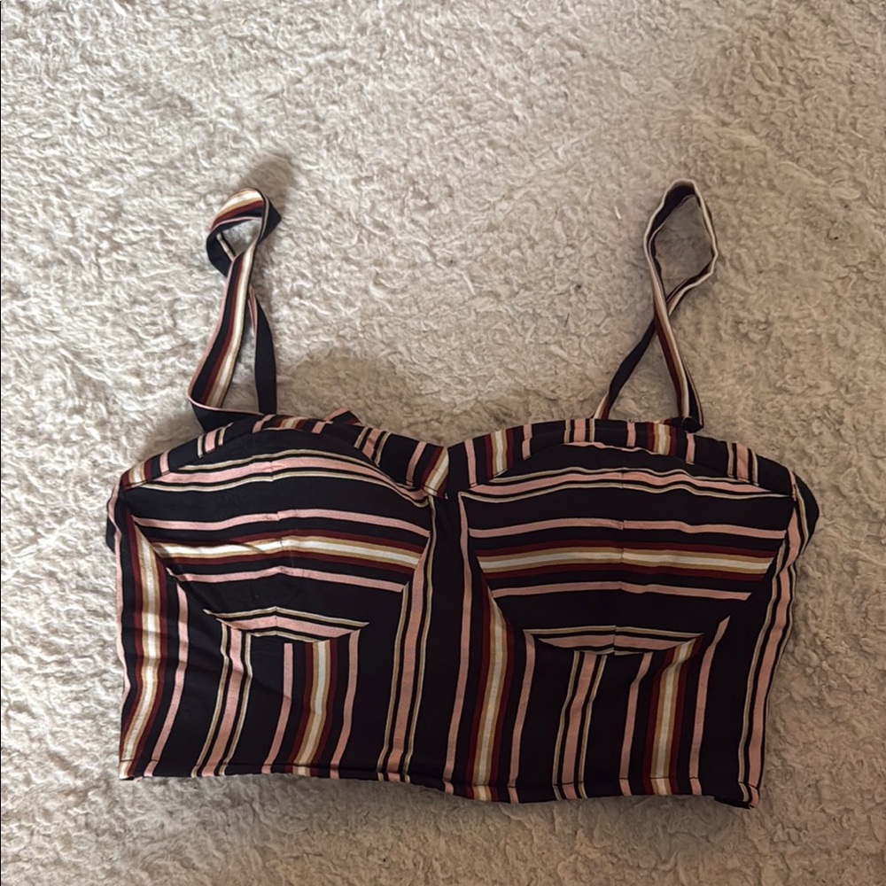 Black and Tan Fitted Bustier Crop Top